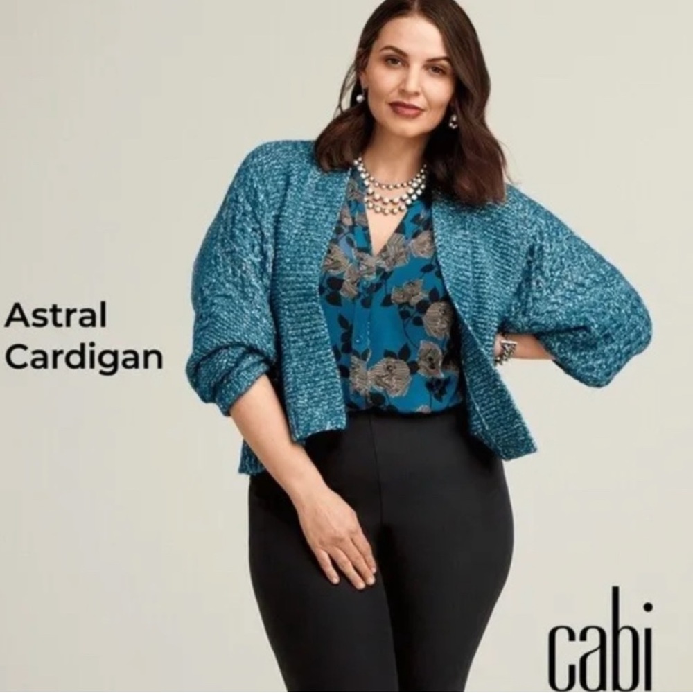 CAbi Astral Cardigan 4095 Size Medium Women's Teal Sweater